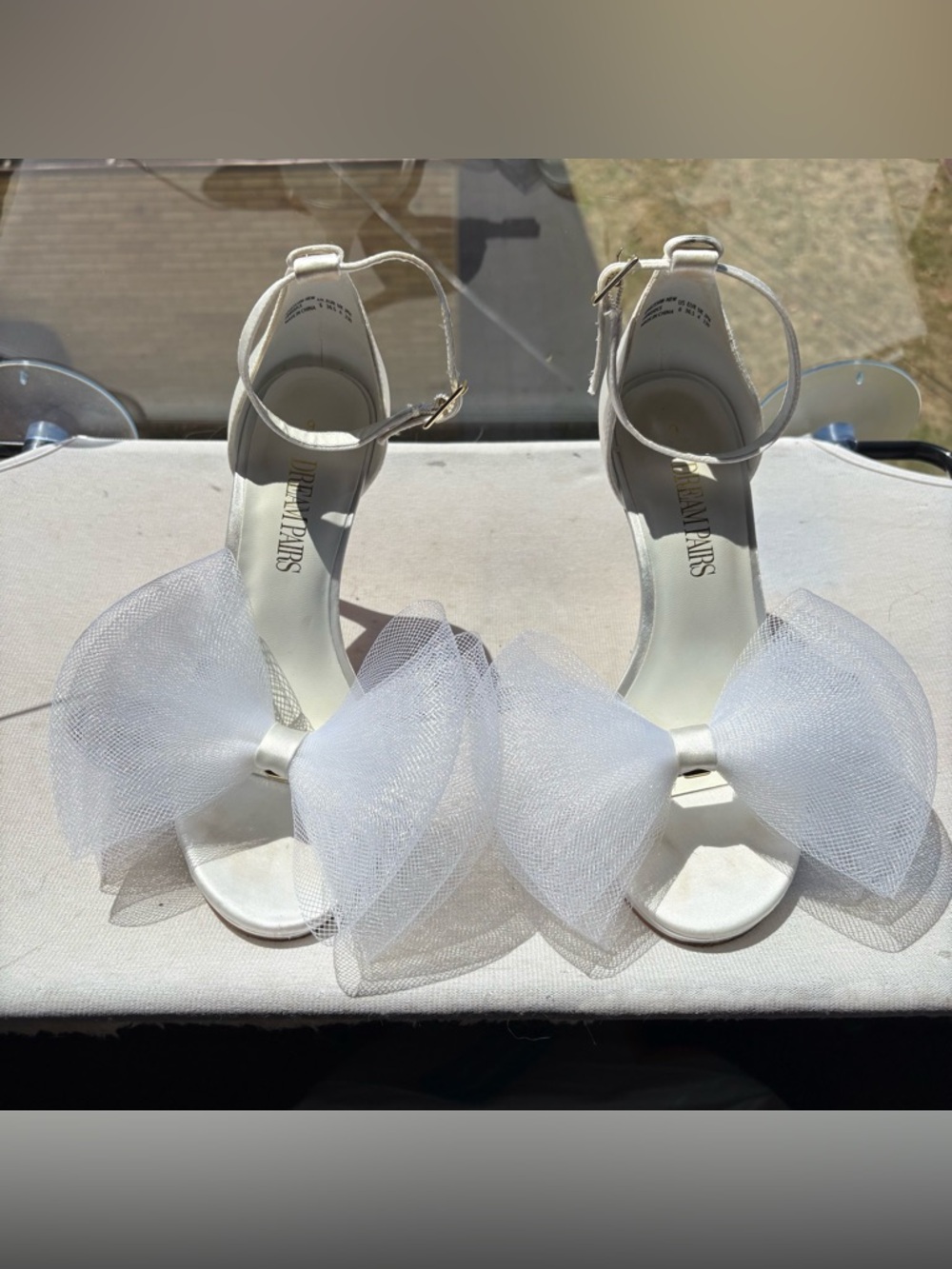 Dream Pairs White Tulle Bow Ankle Strap Heels